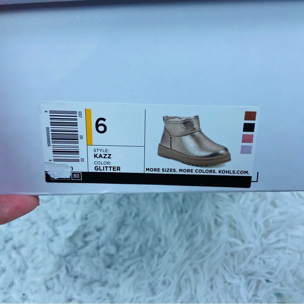 NWT Sonoma Kids rose Gold glitter shiny fleece lined Ankle Boots size 6